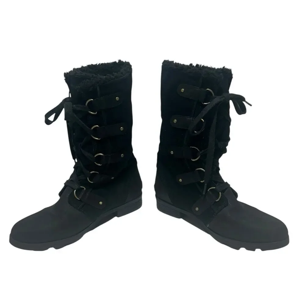 Sorel Emelie Lace Up Black Boots Suede WOMENS SIZE 11 Winter